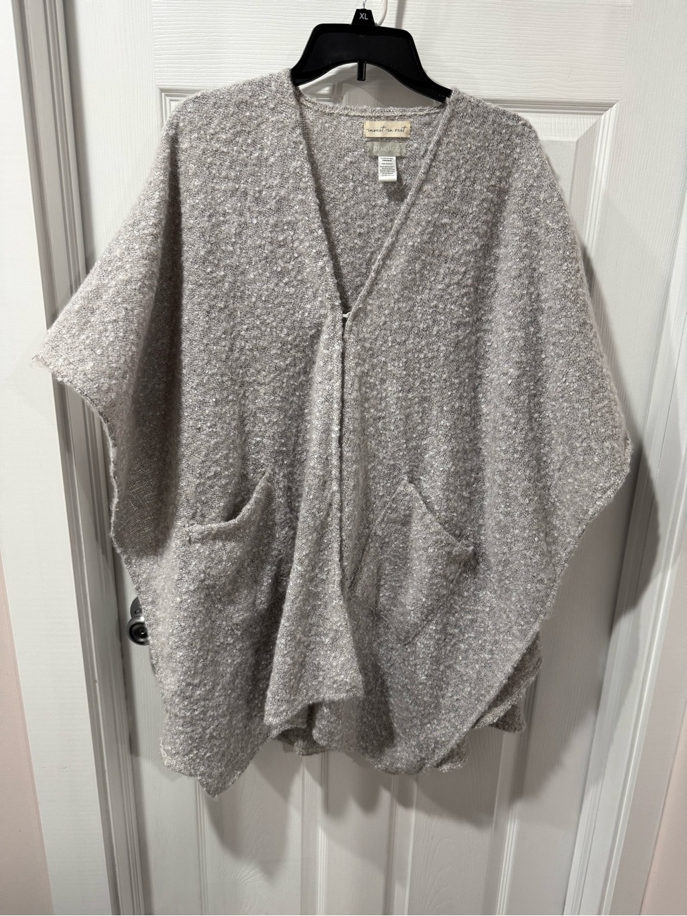 Demdaco Light Taupe Bouclé Poncho with Pockets
